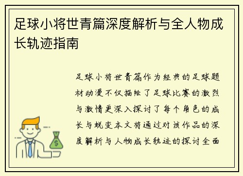 足球小将世青篇深度解析与全人物成长轨迹指南